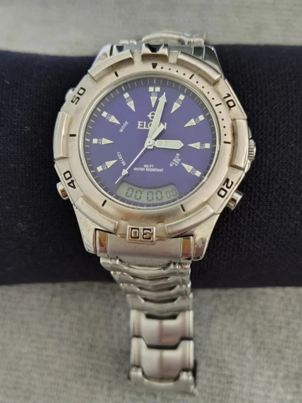 Elgin Blue Sport Watch Analog Digital Stainless Steel Water Resistant 165FT